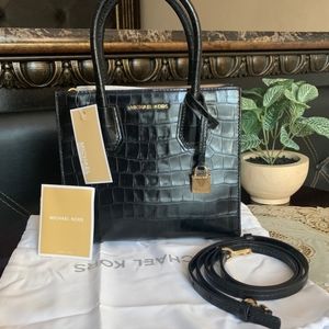 NEW MICHAEL KORS MERCER CROCO EMBOSSED SATCHEL PURSE LEATHER BAG